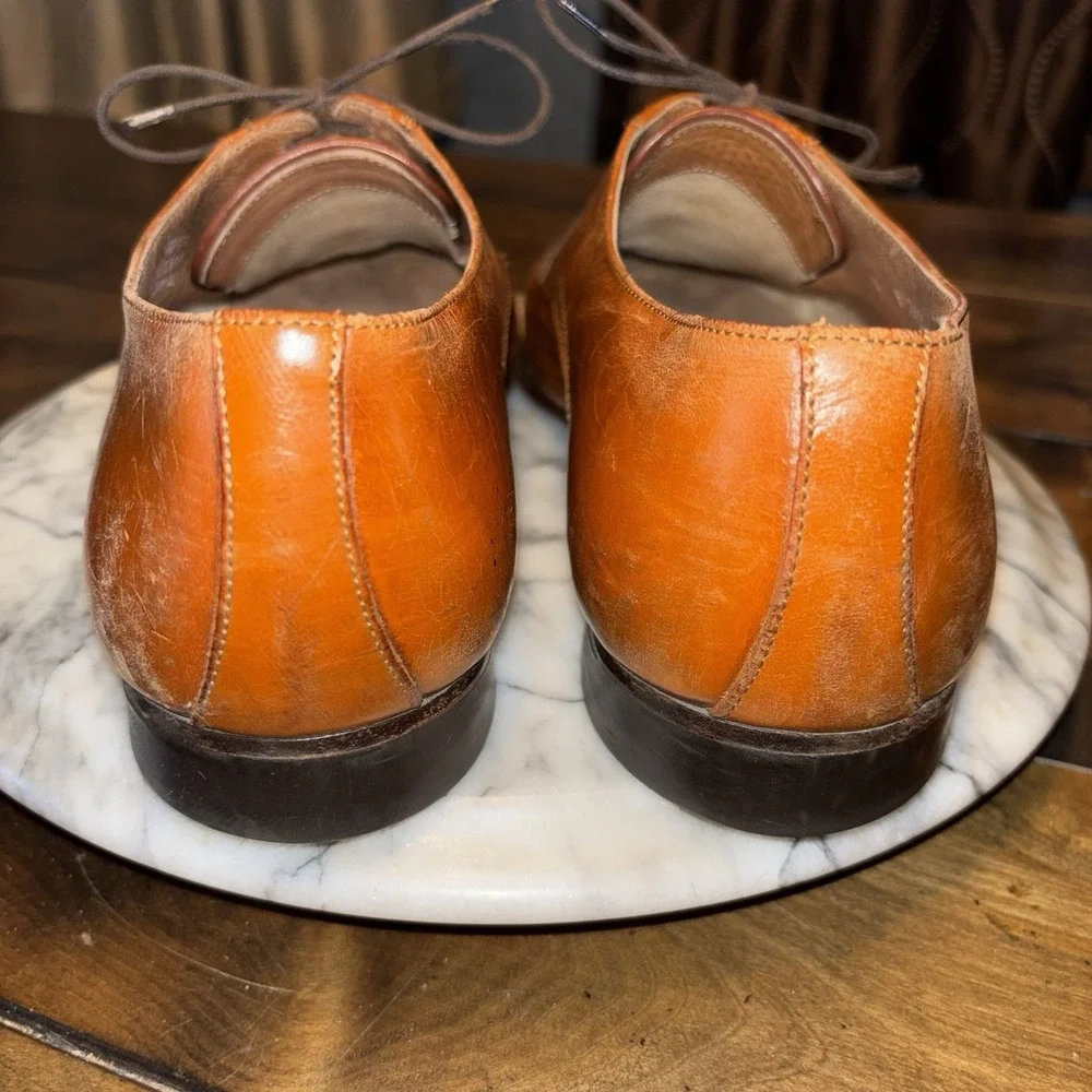 VTG Bostonian Italian Florentine Shoe Men Sz 9 W Pebble Cap Toe Derby Italy